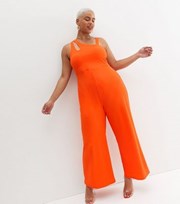 New Look Curves Bright Orange Cut Out Wide Leg Jumpsuit